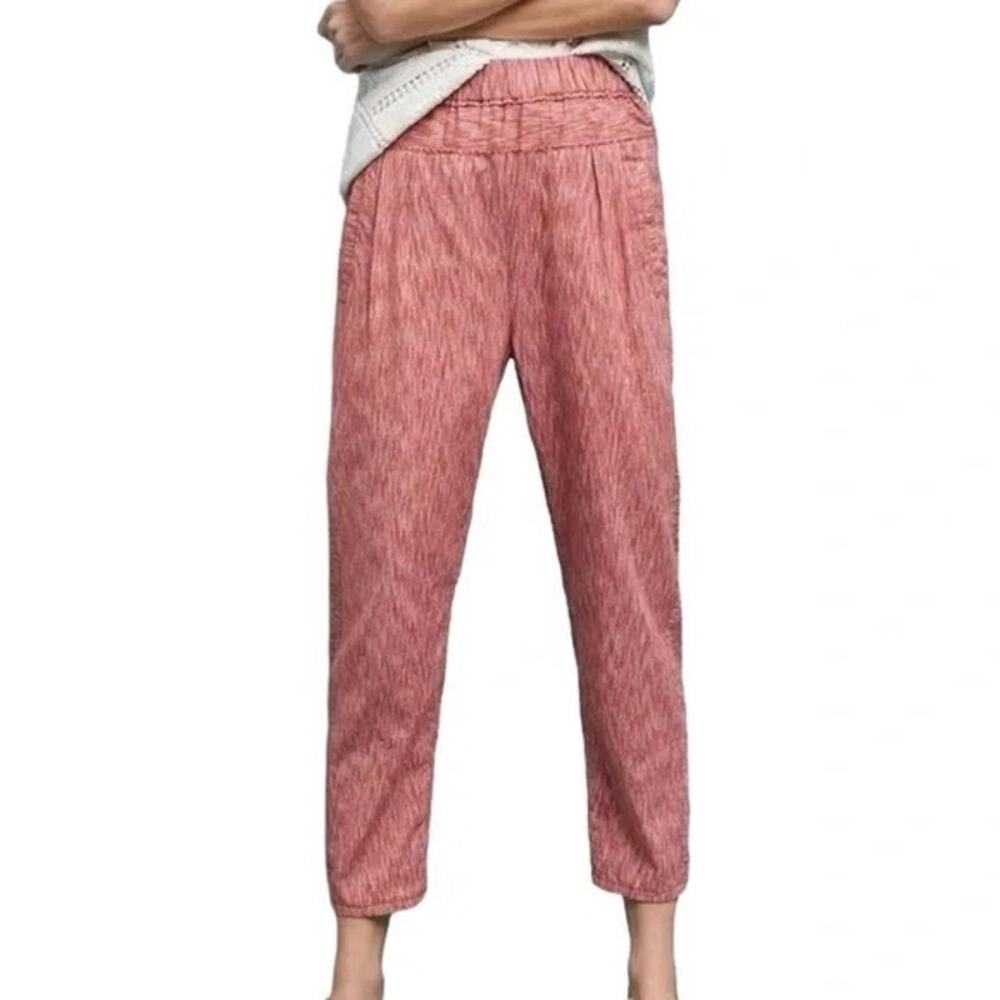 NWOT ANTHROPOLOGIE Pant M Pink”Longshore”Chevron-Abstract Pull-On Relaxed Pocket